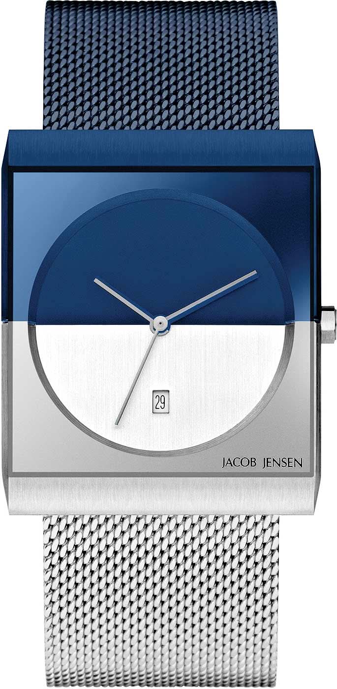 Reloj para hombre con esfera azul, caja plateada y correa de malla de acero inoxidable, fecha 29