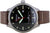 Reloj de hombre Messerschmitt con esfera negra, correa marrón y corona visible
