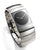Pulsera de hombre con esfera negra y brazalete de metal plateado, caja rectangular