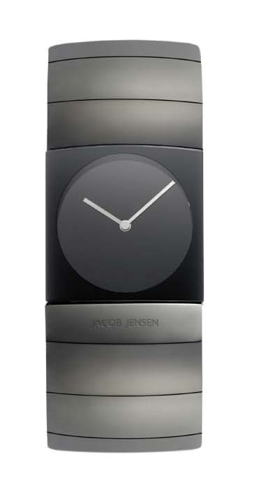 Pulsera de reloj para hombre Jacob Jensen con esfera redonda oscura y manecillas finas