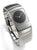 "Reloj de mujer con pulsera de titanio plateado y esfera negra con manecillas finas."