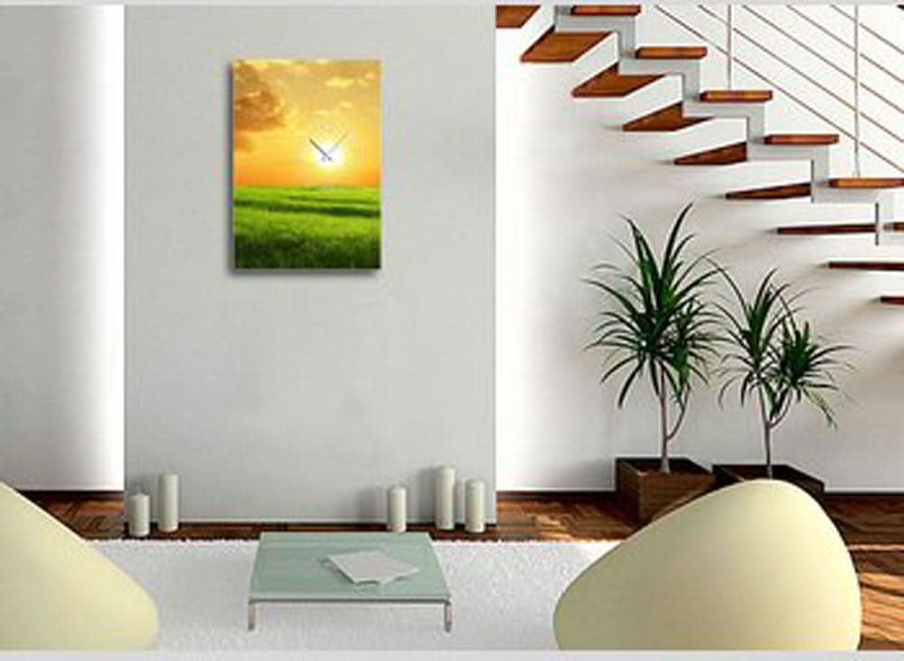 "Reloj de pared con imagen cuadrada decorativa y marco de aluminio, moderno"