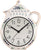 Reloj de pared de cerámica con forma de tetera, blanco con flores azules, esfera negra, asa