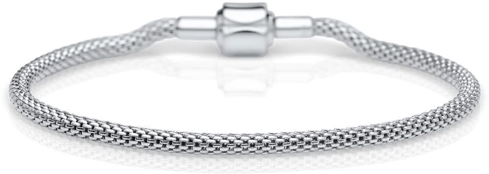 Pulsera de acero inoxidable Bering con malla fina y cierre, plateada