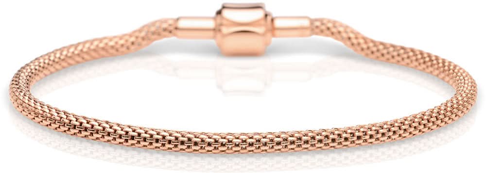 Pulsera de acero inoxidable de 210 mm de Bering Jewelry, malla de eslabones en tono oro rosa con cierre