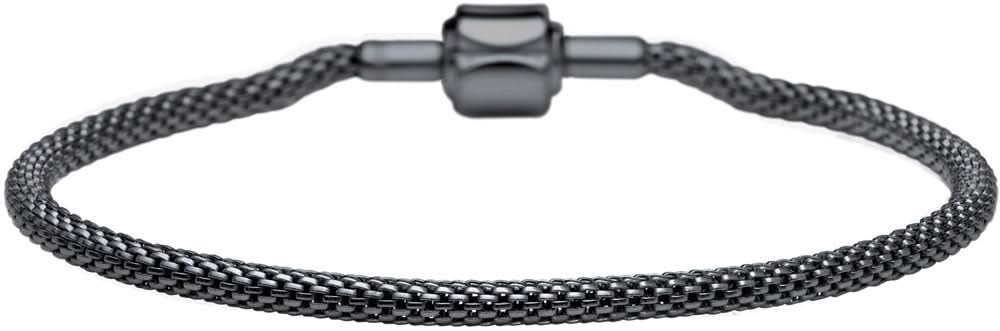 Pulsera de acero inoxidable, cordón trenzado oscuro con cierre