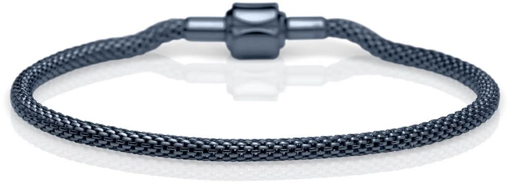 Pulsera trenzada de acero inoxidable con cordón azul oscuro y cierre