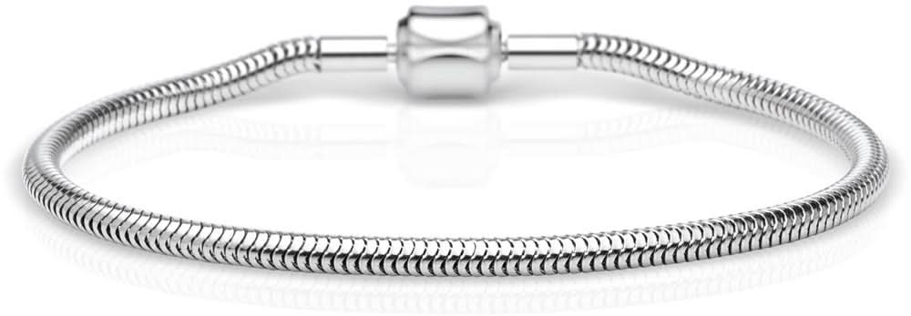 Pulsera de acero inoxidable, eslabón de serpiente plateado con ojal rectangular