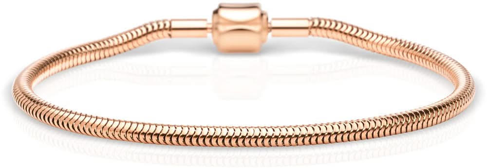 Pulsera de acero inoxidable con cadena de eslabones finos y un elemento central en tono oro rosa
