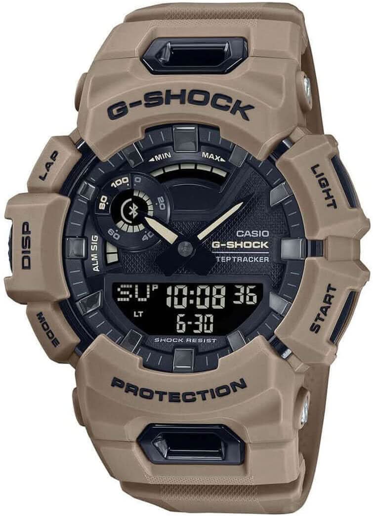 G-Shock Reloj para hombre con caja beige, pantalla analógica-digital y correa de caucho