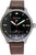 Reloj de hombre Messerschmitt con esfera negra, correa de cuero marrón y manecillas