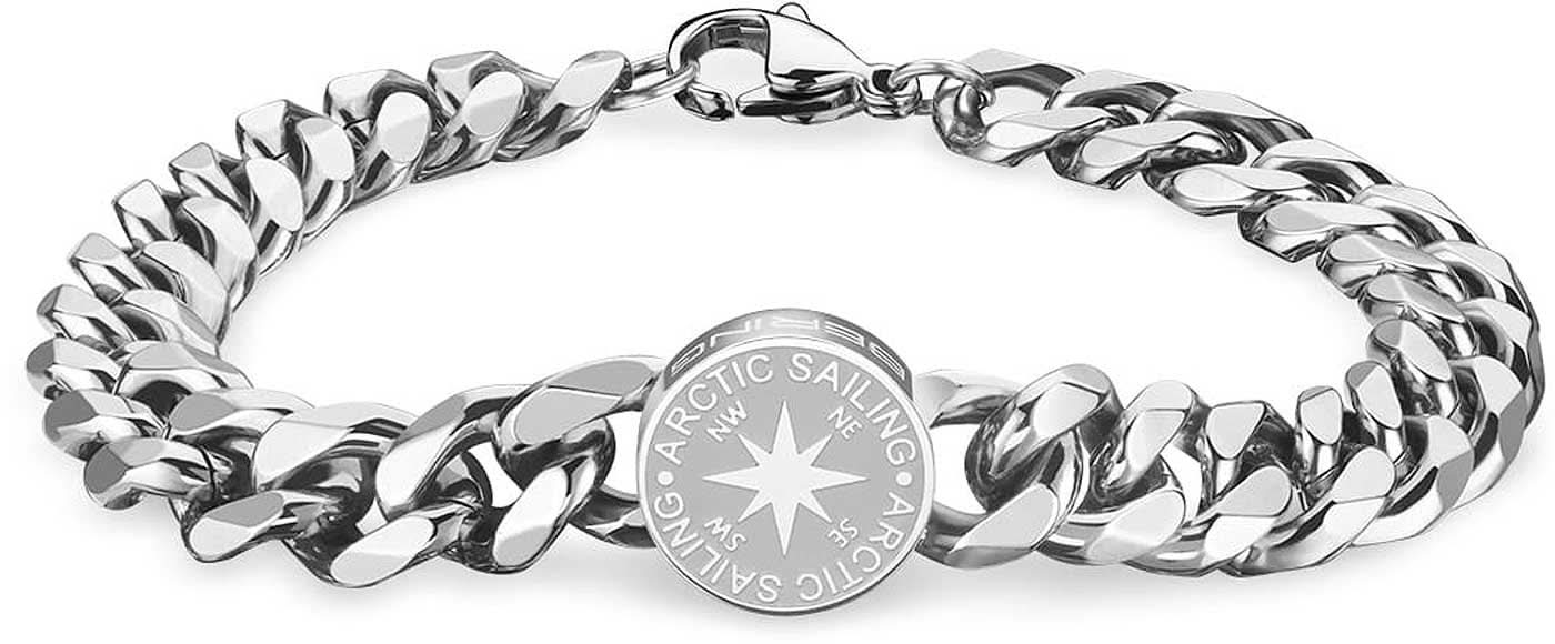 Pulsera de acero inoxidable con cadena de eslabones y medallón redondo grabado