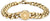 Pulsera de acero inoxidable con cadena de eslabones y cierre redondo grabado en tono dorado