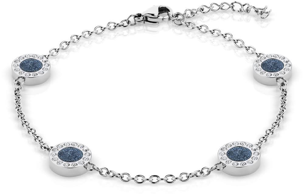 Pulsera de acero inoxidable de Bering con incrustaciones de piedra azul ovalada y cadena de eslabones