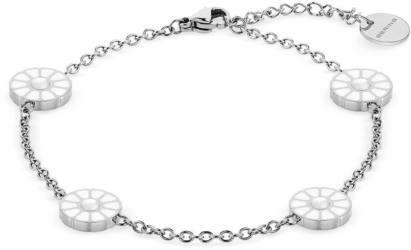 Pulsera de acero inoxidable con cuatro discos redondos y eslabones, colgante Bering Jewelry