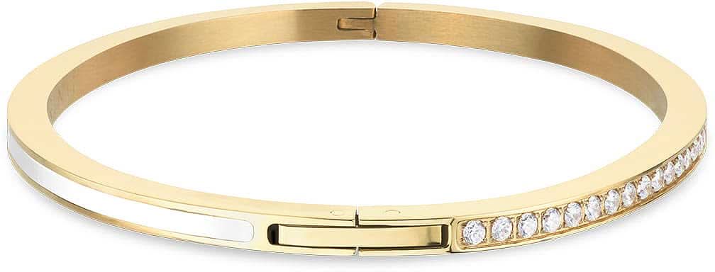 Pulsera de acero inoxidable en tono dorado con cierre y piedras decorativas
