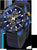 "Reloj de hombre de lado: esfera azul, bisel negro y correa cosida en azul"