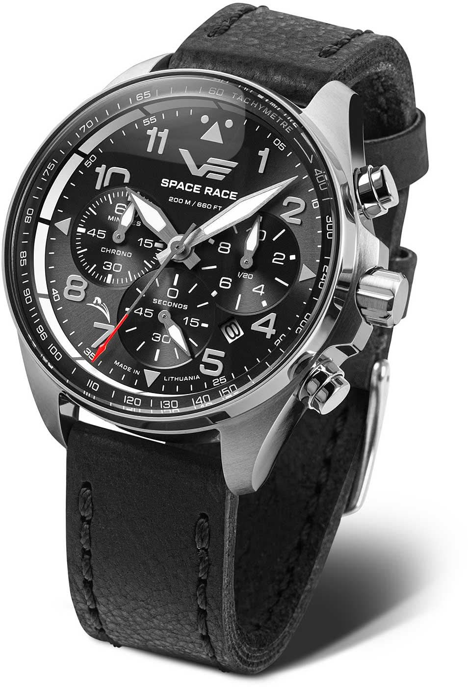 Reloj de hombre con esfera negra y correa de cuero negra, bisel plateado