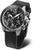 Reloj de hombre con esfera negra y correa de cuero negra, bisel plateado