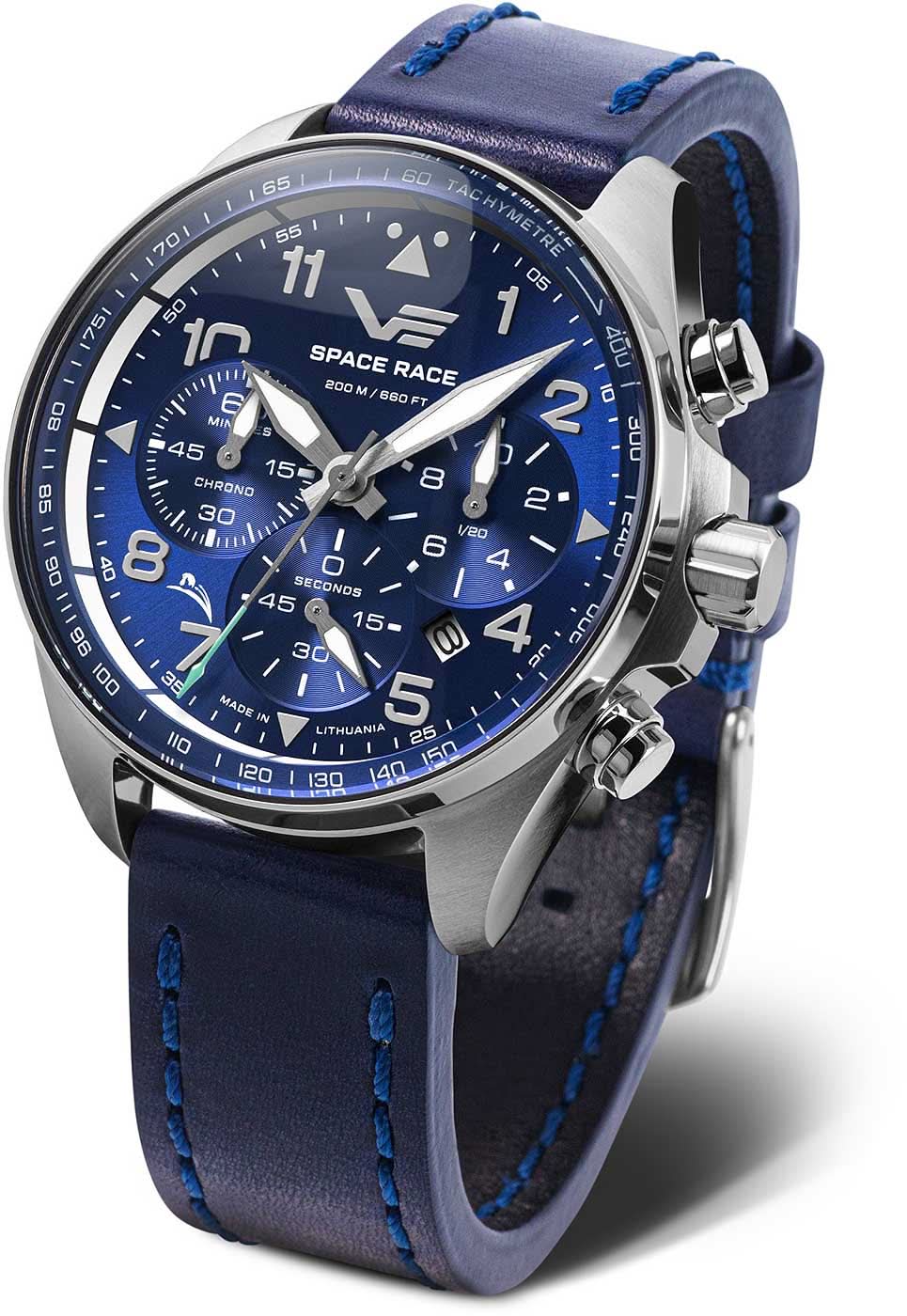 Reloj para hombre con correa de cuero azul y esfera azul, subdiales de cronógrafo