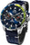 Reloj de hombre con esfera azul oscuro, diseño cronógrafo y correa de piel azul oscuro