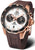 Reloj de hombre con correa de caucho marrón, bisel negro y esfera de cronógrafo
