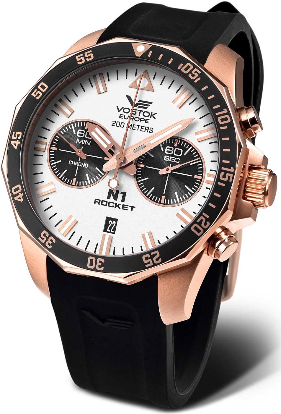 Reloj de hombre: correa de silicona negra, bisel oro rosa, esfera de cronógrafo