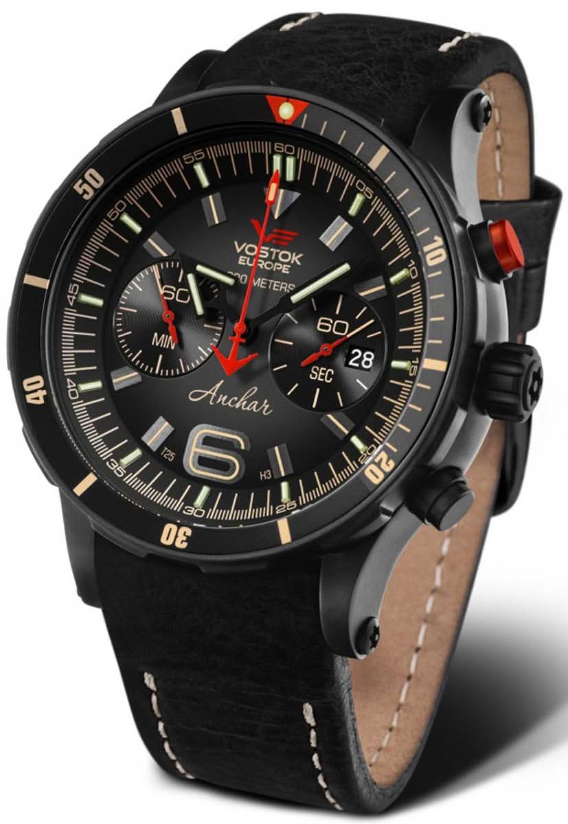 Vostok Europe Anchar reloj para hombre con esfera negra y correa de cuero negra