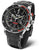 Reloj de hombre con esfera negra, bisel rojo y correa perforada negra