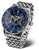 Reloj de hombre con bisel azul, esfera negra y correa de acero inoxidable