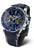 Reloj de hombre con esfera azul, correa de cuero negra e índices luminosos