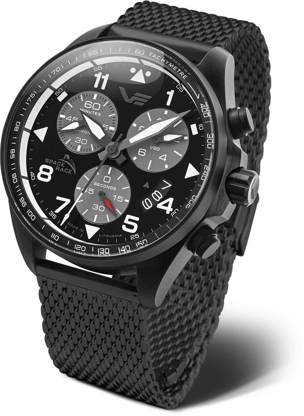 Reloj Vostok Europe Space Race para hombre, correa de malla negra, esfera negra