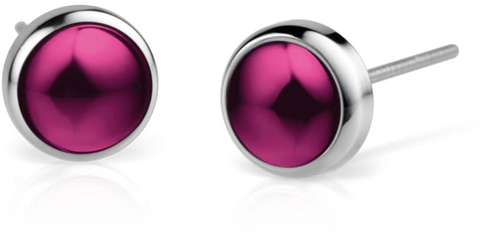 Bering pendientes de acero inoxidable con piedra morada redonda