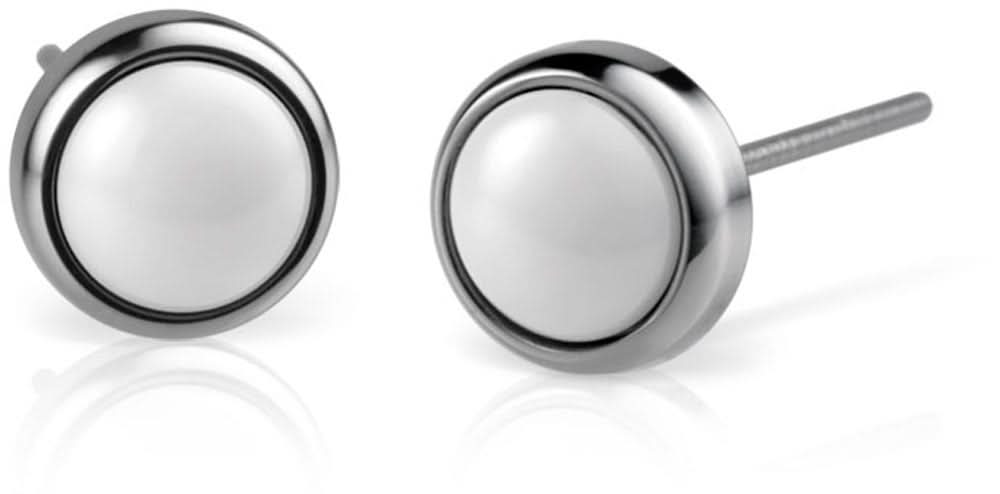 Pendientes redondos de acero inoxidable con superficie plateada brillante y borde oscuro