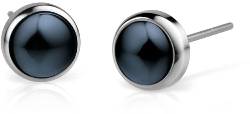 Pendientes redondos de acero inoxidable con incrustación azul oscuro, con cierre de presión