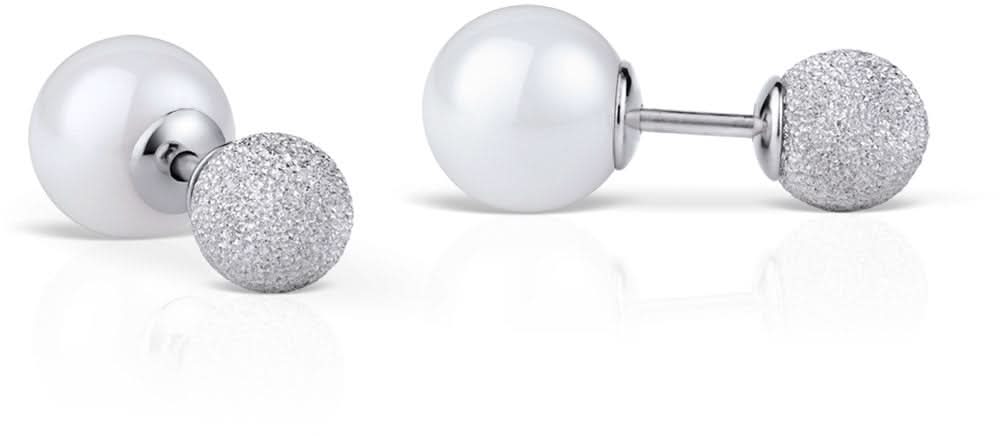 Pendientes Bering de plata de ley 925 con esferas redondas blancas y elementos plateados texturizados