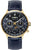 Reloj de mujer: esfera azul con fase lunar, correa de cuero azul oscuro, caja dorada
