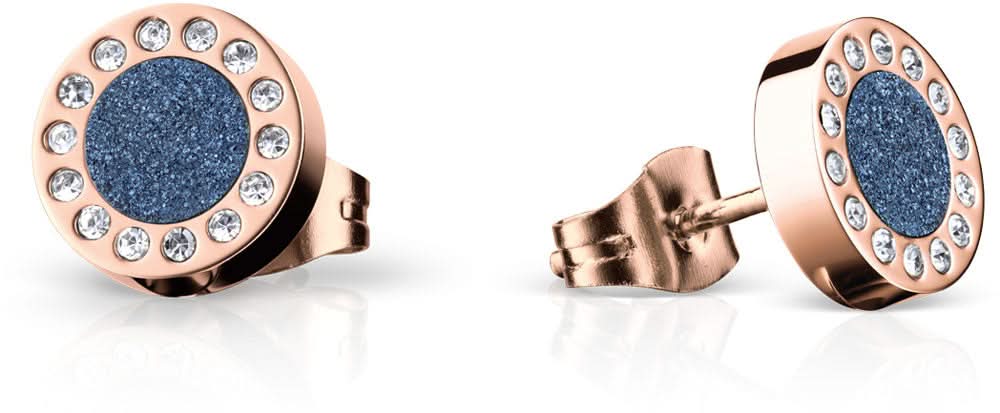 Pendientes de acero inoxidable con piedra azul y diamantes de imitación en tono oro rosa redondo