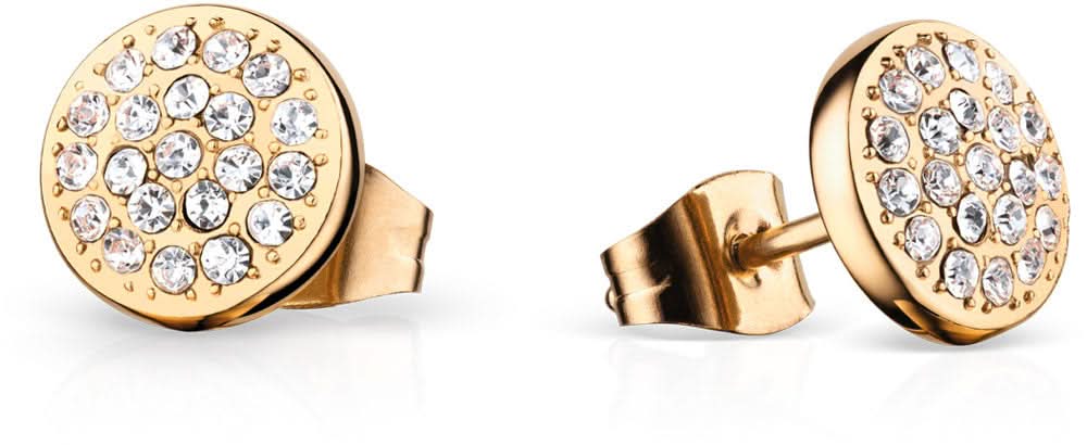Pendientes redondos con montura dorada y circonitas transparentes