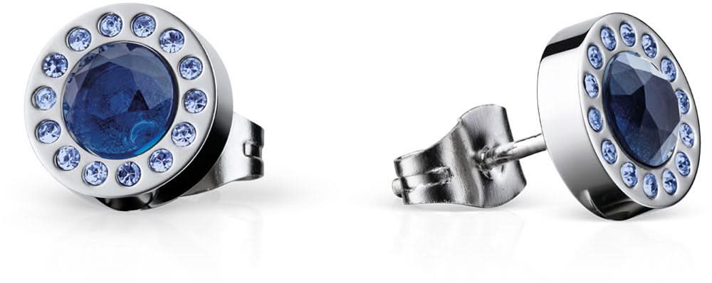 Pendientes de acero inoxidable con piedra azul y corona de circonitas