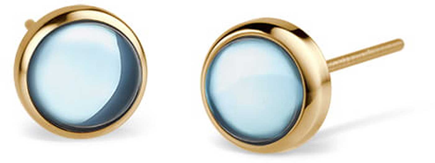 Pendientes redondos de acero inoxidable con incrustación azul y borde dorado