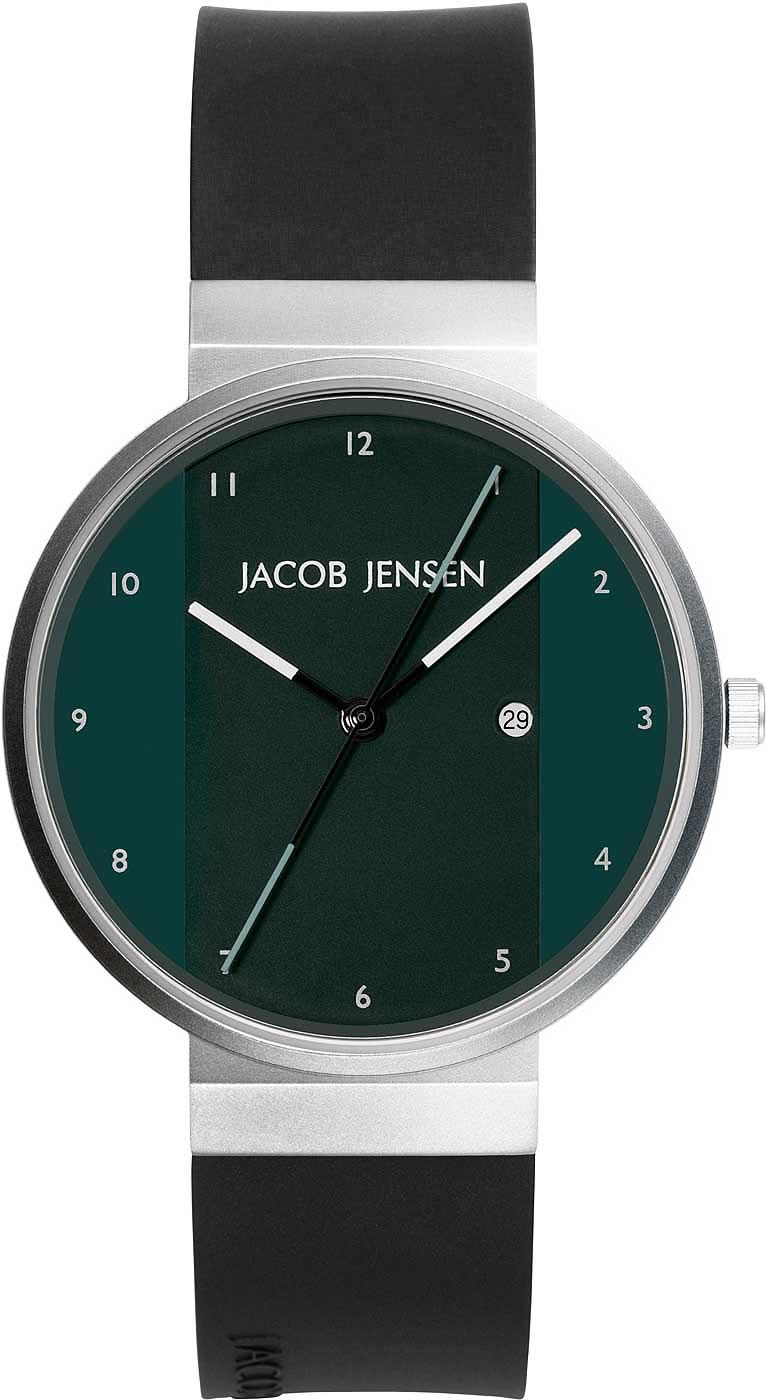 Reloj unisex con esfera redonda verde, caja plateada y correa negra
