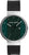 Reloj unisex con esfera redonda verde, caja plateada y correa negra