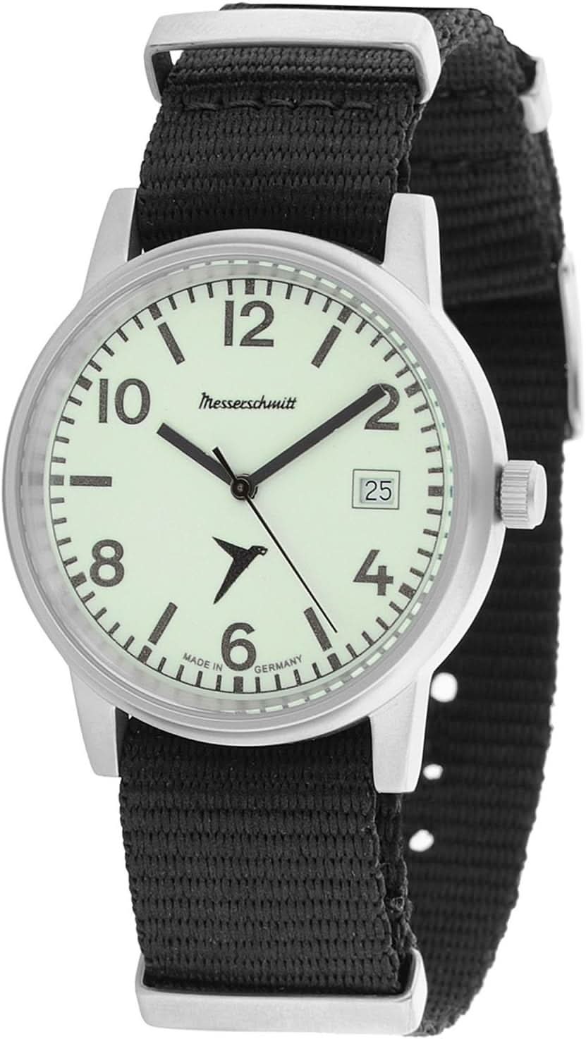 Reloj de piloto para hombre con correa textil negra y esfera redonda plateada