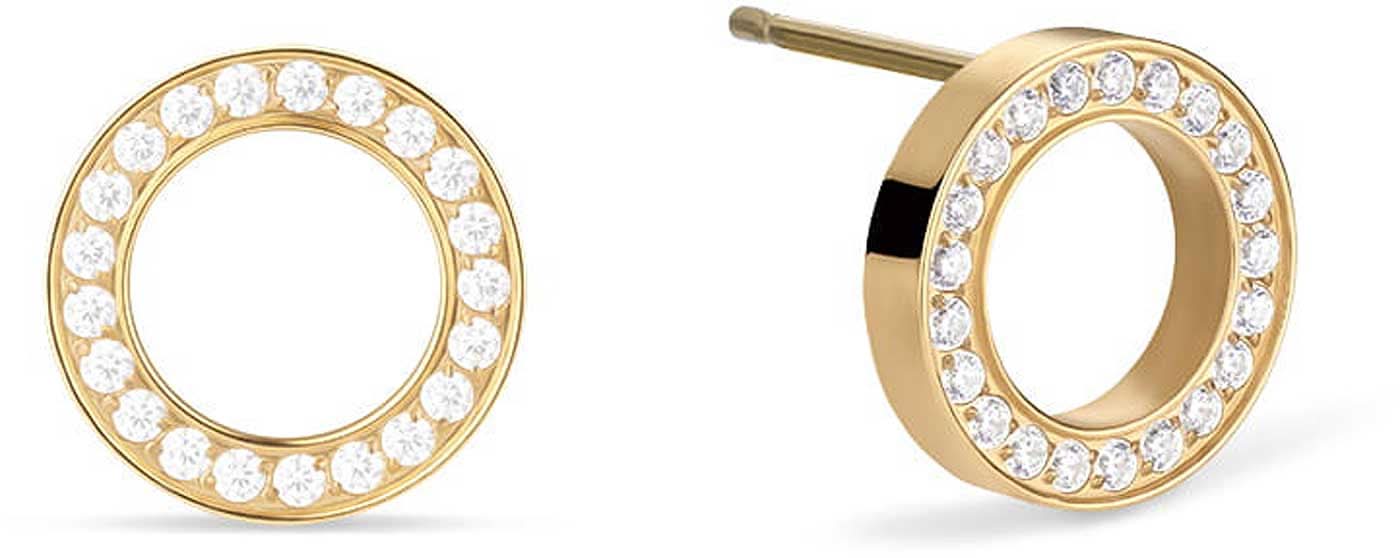 Pendientes redondos con pedrería, joya dorada con círculo brillante de cristales