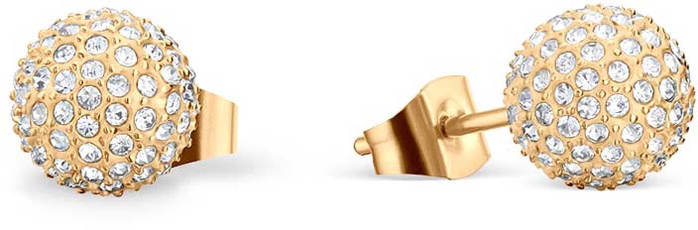 Pendientes, bola dorada con muchas piedras brillantes