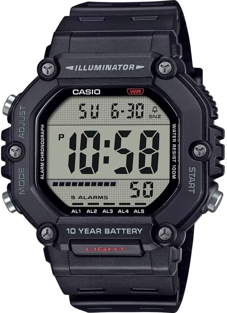 Reloj digital para hombre con correa de caucho negro y pantalla LED, batería de 10 años