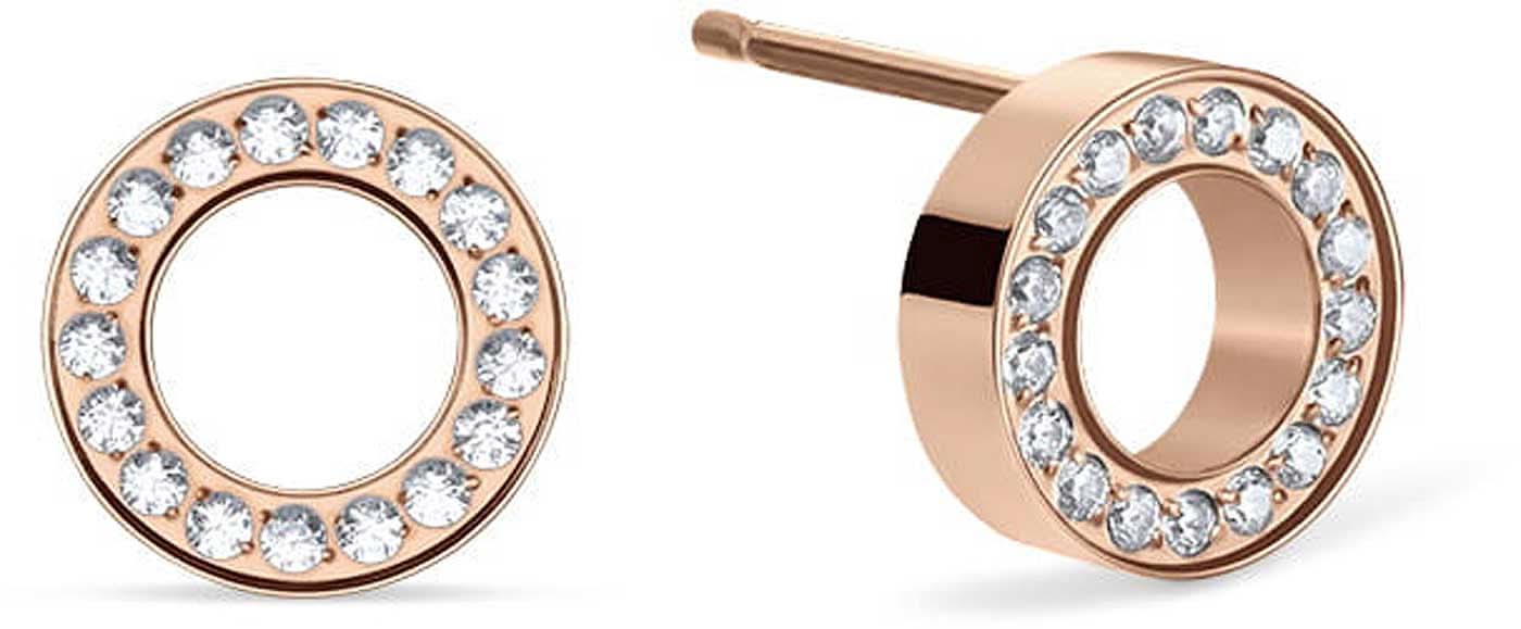 Pendientes redondos de oro rosa con piedras, decoración circular de piedras