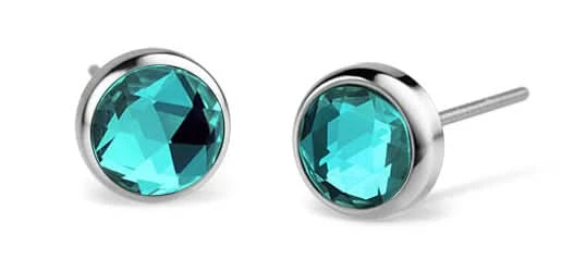 Pendientes de acero inoxidable con piedra redonda turquesa (presión)