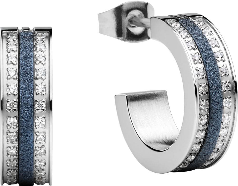 Aros de acero inoxidable con inserto azul y circonitas brillantes